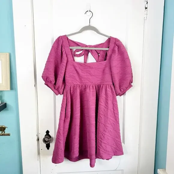 Free People Violet Mini Dress Puff Sleeves Textured Fabric Babydoll Pleated XS - Picture 2 of 13